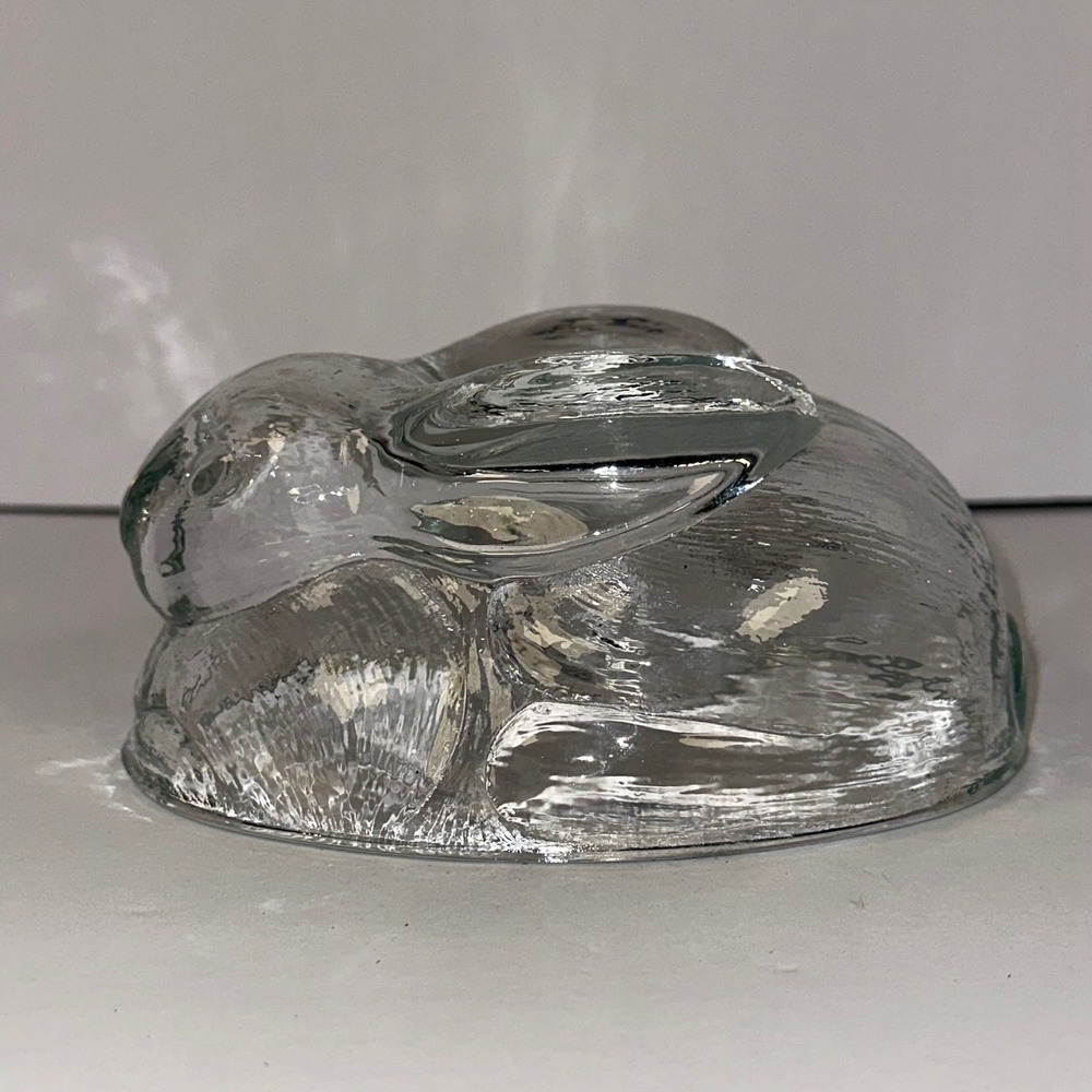Clear Glass Sleeping Bunny Rabbit Figurine Paperweight Easter Spring Decor